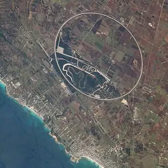 Het cirkelvormige circuit gezien vanuit de ruimte