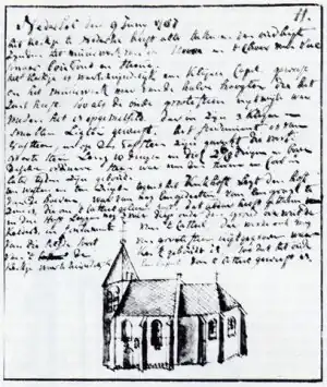 De oude kerk van voor 1932 getekend door Hendrik Verhees