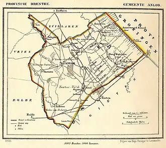Schipborg op een kaart van de voormalige gemeente Anloo uit 1866 (Jacob Kuyper)