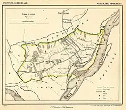 Kaart van de voormalige gemeente Ophemert uit 1865.