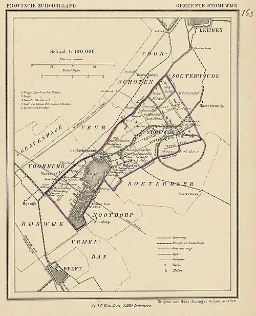 Kaart van de voormalige gemeente Stompwijk rond 1870