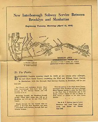 Aankondiging van de nieuwe lijn van de Interborough Rapid Transit Company in 1919