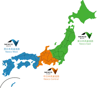 De zone van NEXCO West-Japan (in het blauw)