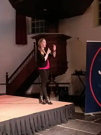 Pouw-Verweij bij een bijeenkomst van JA21 op 12 maart 2023