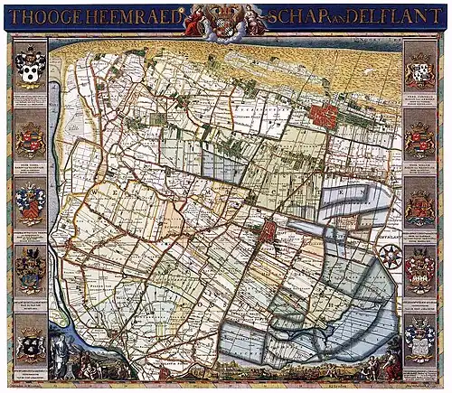 Kaart uit 1712 van Delflant door N. en J. Kruikius