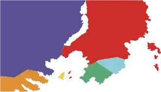 Kaart van Nohr (paars) en Hoshido (rood).