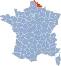 Kaart van Frankrijk met de ligging van het Noorderdepartement