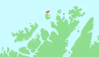 Kaart van Ingøya  Fávle-Iččát