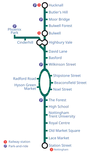 A map of the Nottingham tramway