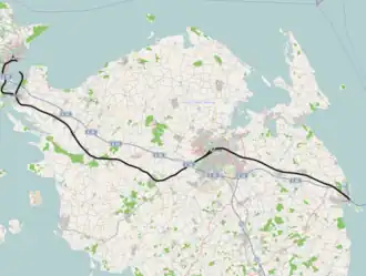 Spoorlijn Nyborg - Fredericia op de kaart