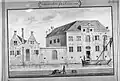 Het Oost-Indisch Pakhuis op een tekening van Abraham Rademaker, ca. 1720.