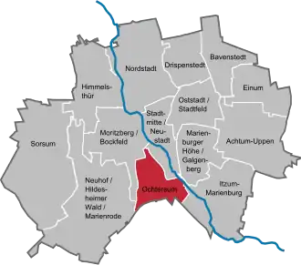 Ligging van Ochtersum in de gemeente Hildesheim