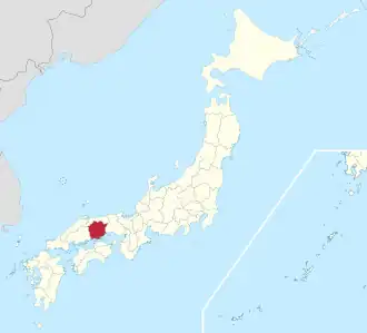 Kaart van Japan met Okayama gemarkeerd