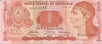 Biljet van 1 lempira met afbeelding van Lempira