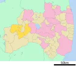 Kaart van Fukushima  met het district Onuma gemarkeerd