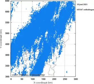 Gedurende de dag nam het KNMI 165.347 ontladingen waar. Ter vergelijking; het gemiddelde aantal ontladingen per jaar bedraagt in Nederland meer dan 200.000 waarvan meer dan 180.000 in de lente- en zomermaanden.