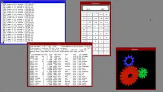 OpenBSD 6.1 default desktop with various utilities: Top, Xterm, Calculator, Clock, GlxGears