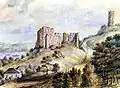 Ruïnes van het kasteel in Kazimierz, ca 1870, waterverf