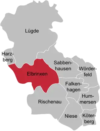 Ligging van Elbrinxen in  de gemeente Lügde