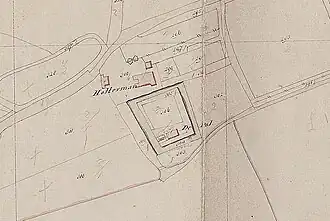 Oud Oolde op een kadastrale kaart uit 1812-1832. De naam van de kasteellocatie was toen ‘De Pol’.
