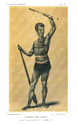 Krijger uit Outanata (Nieuw-Guinea), tekening van Van Raalten