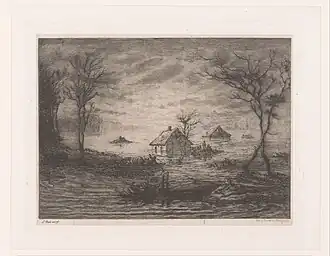 Overstroming en evacuatie, ets