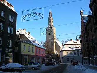 Kerk en centrum van Kamienna Góra