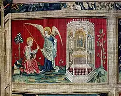 Bovenste rij: Het meten van de tempel