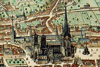 Sint-Lambertuskathedraal vanuit het zuiden (Atlas van Blaeu, 1662)