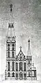 Het beeld op een blauwdruk van de kerk (1896)