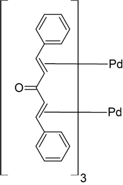 Structuurformule van tris(dibenzylideenaceton)dipalladium(0)