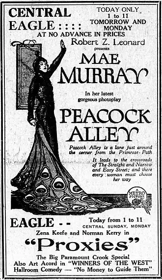 Advertentie voor Peacock Alley