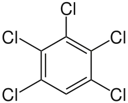 Structuurformule van pentachloorbenzeen