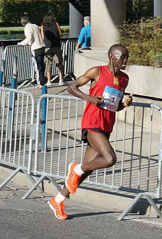Tijdens de marathon van Reims in 2014