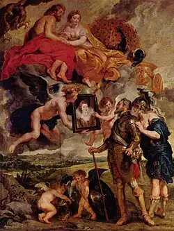 Heinrich ontvangt het portret van Maria de' Medici (1622-'25), Louvre te Parijs