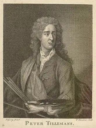 Peter Tillemans, ets van T. Chambers naar het portret door Hissings (18e eeuw)