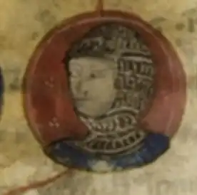 Afbeelding van Peter I van Courtenay in een middeleeuws manuscript