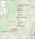Kaart spoorlijn naar Wissembourg en Neustadt (Weinstraße)