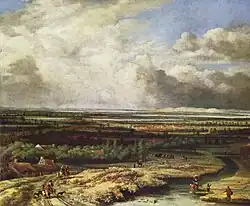 'Rivierlandschap met jachtgezelschap', c. 1650; olieverf op linnen