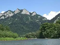 De "Drie Kronen"-piek in de Pieniny en de rivier de Dunajec, Westelijke Karpaten, Polen