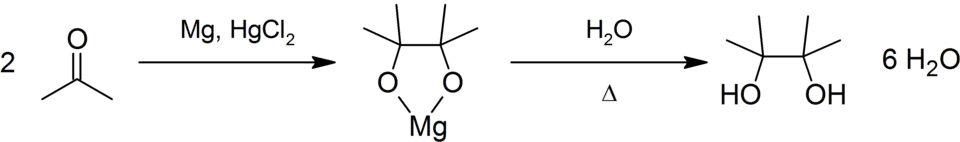 Pinacolkoppeling van aceton tot pinacol