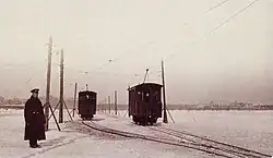 Trams op de bevroren Neva, tegen 1900