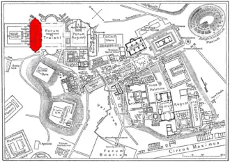 Locatie van de Basilica Ulpia (in rood)