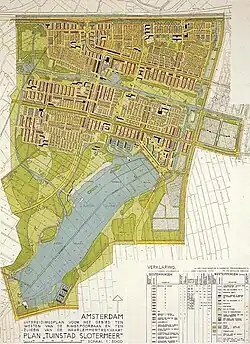 Het oorspronkelijke plan uit 1939 voor Slotermeer, Sloterplas en Sloterpark