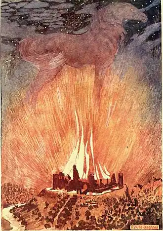 Byam Shaws illustratie voor Poe's Metzengerstein in "Selected Tales of Mystery", ca. 1909