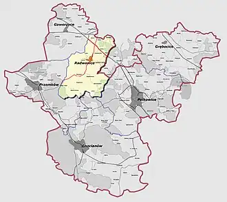Ligging van de gemeente binnen de powiat