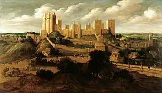 Begin-17e-eeuws schilderij van Pontefract Castle door Alexander Keirincx