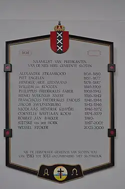 Lijst van predikanten Sloterkerk van 1838 tot 2014