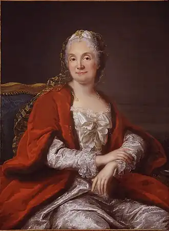 Een verondersteld portret van Madame Geoffrin, geschilderd door Marianne Loir (ca. 1760)