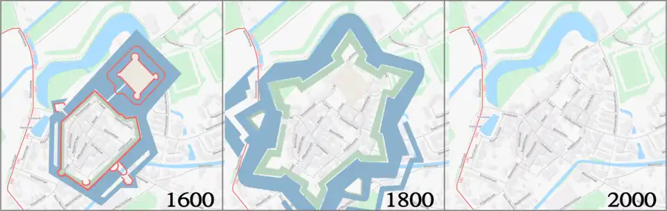 Projecties voormalige vestingwerken op een moderne kaart